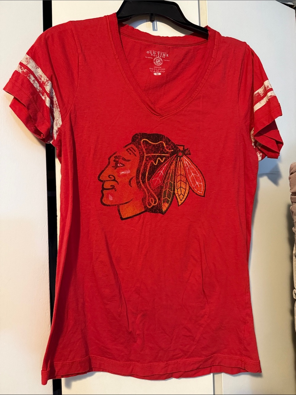 Old Time Red V-Neck Short Sleeve Tee with Graphic